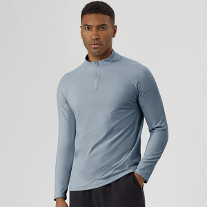 Suéter de Manga Larga con Cierre de Cremallera para Hombre, Color Sólido, Tejido Transpirable de Secado Rápido, Cuello Redondo, Corte Regular, 100% Algodón, Ropa de Otoño - Product Image 2