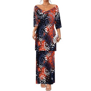 Conjunto de Top y Falda Elegante de Diseño Polinesio de Alta Gama para Fiesta, Puletasi Hawaiano Tonga con Estampado Otoñal, Ropa Sexy para Mujer - Product Image 4