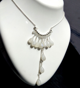 Natural <b>Rainbow</b> Moonstone Gemstone Beaded <b>Drop</b> Necklace 925 Sterling Silver Jewelry Gift December Birthstone Chain Bohemian - Product Image 6