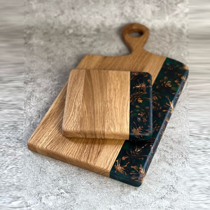 This Stunning Wooden Chopping Board Duo Features Vivid Green Resin Inlays Packed With Artistic <b>Pinecones</b> For Cutting Vegies - Product Image 5