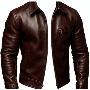 RNSHANGER Mens Motorcycle genuine Casual Jacket Slim Fit Short-<b>Coat</b> Lapel Spring Zipper <b>Stand</b> Windproof zipper lapel jacket - Product Image 2