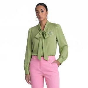 Blusa con Lazo AKA para Mujer, Verde, Manga Larga, Cuello con Lazo, Elegante, para Oficina, Ropa de Hermandad Griega, Camisa de Chifón con Estilo - Product Image 6