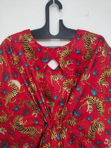 Vestido Kaftán de Algodón con Estampado de Tigre Hecho a Mano, Ropa de Playa India, Atuendo Bohemio para Festivales - Product Image 2