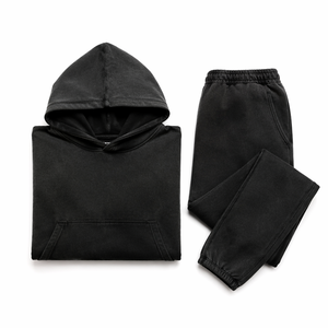 Ensemble jogging en coton pour homme, couleur unie, coupe ample, manches longues, survêtement décontracté pour l'automne avec poches latérales - Product Image 5