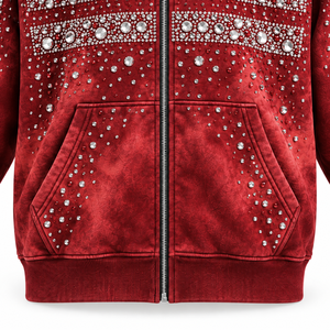 Sweat à capuche zippé unisexe personnalisé, uni, orné de strass et de cristaux, style streetwear hip-hop, pour l'hiver - Product Image 3