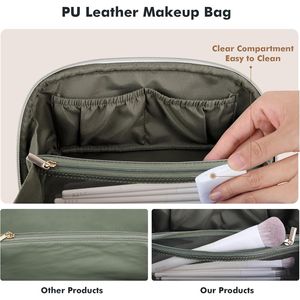 Borsa da Viaggio per Cosmetici in Pelle PU Impermeabile di Grande Capacità con Divisori Trasparenti e Maniglia, Organizer per Trucchi e Articoli da Toeletta per Donne - Product Image 2