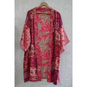 Vintage Silk Patchwork <b>Long</b> <b>Kimono</b> <b>Robe</b> Boho Dressing Gown Handmade One of a Kind - Product Image 1