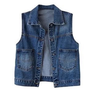 Hot selling motorcycle navy collar vest with button closure, European style bikers denim vests for ladies, Prime Protection - Product Image 4