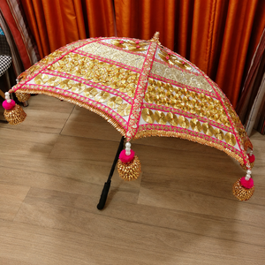 Elegant <b>Gota</b> Patti Traditional Indian Bridal Entry Umbrella for Wedding Haldi Mehndi Ceremony Decorative Handmade PunjabiChhatri - Product Image 5