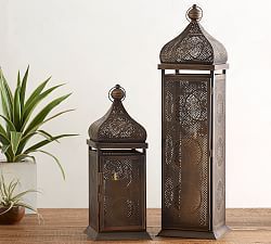 <b>Brass</b> <b>Lantern</b> Candle Holder Set for Wedding Home Decoration Durable Metal <b>Lanterns</b> with Glass Panels and Handle - Product Image 2