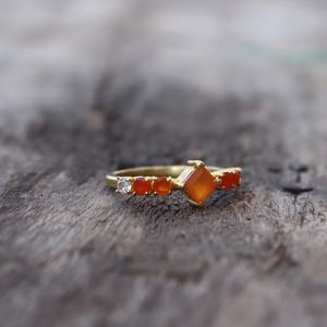 แหวนคาร์เนเลียนแท้ เรียบง่าย สามารถสวมซ้อนกันได้ ทำด้วยมือ เงินแท้ 925 ชุบทอง 14K ของขวัญวันเกิด/หมั้น - Product Image 6