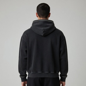 SHY SPORTS Custom Heavyweight Oversized 100% Cotton Eco-Friendly Hoodie Acid Wash Finish Zip Style Screen Print Rhinestone - Product Image 4