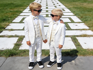 Boys White 3 Piece Suit Set with Vest & Bow Tie | <b>Kids</b> Wedding Tuxedo Formal Blazer Pant Outfit | <b>Ring</b> Bearer Party Wear - Product Image 1