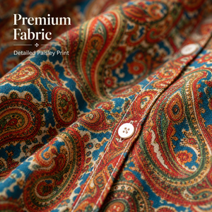 Robe chemise en soie haut de gamme pour femme, taille unique, bleu paisley, longue, style bohème, kaftan, manches longues, fluide, pour les vacances à la plage - Product Image 3