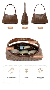 Sac à bandoulière Hody carré en cuir texturé écologique avec logo, fermeture éclair moderne, doublure satinée, imperméable, pour femme - Product Image 5