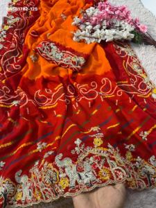 Good Quality Peliya with Bandhani Print & Butti & Multi-Cording Motif-work C-Pallu <b>Saree</b>-Running <b>Blouse</b> Supplier from Surat - Product Image 5