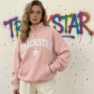 เสื้อสเวตเชิ้ตคอซิปสีน้ำเงินกรมท่าขนาดใหญ่พิเศษสำหรับผู้หญิง พร้อมลายกราฟิกดาว Trackstar สไตล์สตรีทแวร์สุดชิค - Product Image 4