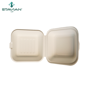 Conteneur alimentaire personnalisé biodégradable et étanche 6x6 en matériau à base de fibres végétales, boîtes jetables écologiques en bagasse - Product Image 5