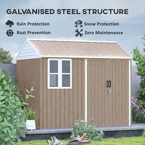 Casetta da Giardino in Metallo Marrone 8FT X 6FT, Extra Large, per Attrezzi da Esterno, con Porte, Finestre e Prese d'Aria, Struttura in Lega e Plastica - Product Image 4