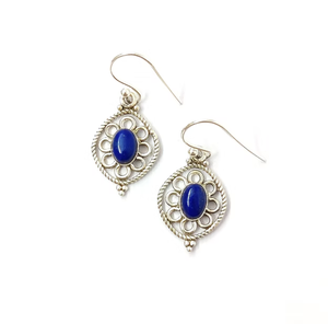Vintage Flower Shape Lapis Lazuli Drop Earrings 925 Silver Women's Jewelry Everyday Wear - Product Image 3