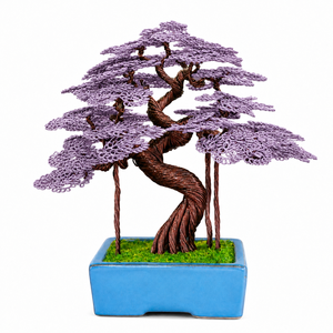 Árbol Bonsái Artificial de Alambre de Cobre Hecho a Mano, Arce Verde con Maceta Rectangular de Porcelana Azul - Product Image 5