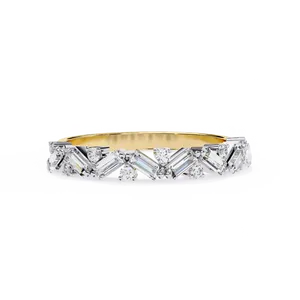 Bague unisexe en or massif 10K 14K 18K avec diamant de laboratoire rond baguette en zigzag et bande chevron, certifiée IGI, bijoux fins modernes, cadeau - Product Image 1