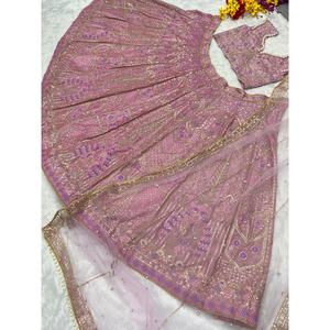 Hermoso trabajo de bordado de varios hilos Lehenga Choli para ropa de fiesta india y pakistaní - Product Image 3