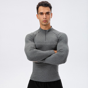 Veste de sport en velours pour homme, manches longues, haute élasticité, coupe ajustée, col montant, sweat-shirt de sport, course à pied, entraînement, haut de sport - Product Image 4