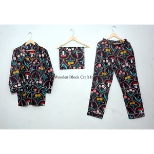 Nouvel ensemble pyjama élégant en coton ultra doux fait main pour femme, imprimé animal, chemise et pantalon pour l'été - Product Image 6