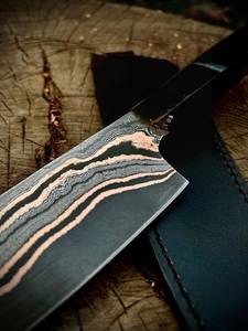 Couteau de Chef de Luxe en Acier Damas Cuivré, Forgé à la Main, Ambidextre, Professionnel, Longueur de Lame 8-9,9 pouces, Manche en Bois de Haute Qualité - Product Image 2