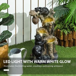 Fuente de Exterior de 22.4 Pulgadas con Luces LED, Cascada de Resina de 3 Niveles con Diseño de Oso y Colmena, Bomba Incluida - Product Image 4