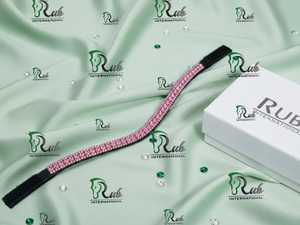 Fronture équestre incurvée en strass de qualité supérieure, faite à la main avec des cristaux d'émeraude et du cuir rembourré, modèle international 7860B - Product Image 3