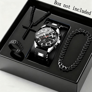 Juego de 4 Piezas de Reloj y Pulsera Casual de Negocios para Hombre con Calendario, Collar con Cruz, Reloj de Lujo para Hombre B916 - Product Image 2