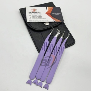 Pinzas de extensión de pestañas con mango dentado recubierto de Color púrpura Diseño de mariposa en la parte inferior Pinzas de pestañas de etiqueta privada personalizadas - Product Image 6