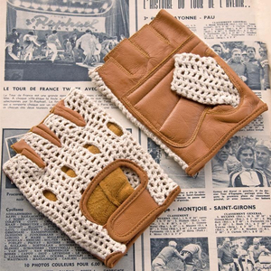 Gants de cyclisme demi-doigts style vintage avec dos en crochet, paume rembourrée antidérapante et design premium - Product Image 4