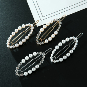 <span class=keywords><strong>Barrettes</strong></span> et pinces à <span class=keywords><strong>cheveux</strong></span> géométriques en or et perles blanches, forme ovale, en métal, pour femmes et filles aux <span class=keywords><strong>cheveux</strong></span> longs - Product Image 5