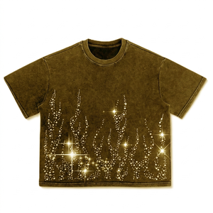 Débardeur court en jersey 100 % coton doux et respirant, imprimé numérique personnalisé avec strass, style streetwear oversize - Product Image 1