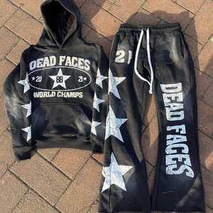 Conjunto Deportivo Personalizado para Hombre, Estilo Urbano, Ecológico, de Tela Gruesa, con Sudadera Corta con Dobladillo Crudo y Pantalones Deportivos Anchos Unisex - Product Image 6