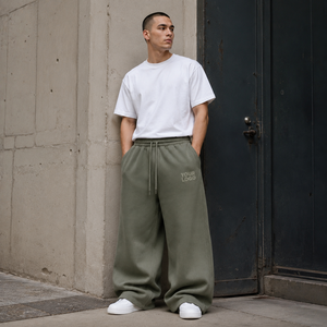 Pantalon de survêtement homme taille haute, coupe décontractée, jambe large, respirant, 100 % coton, molleton brossé, taille élastique, broderie logo personnalisée - Product Image 4