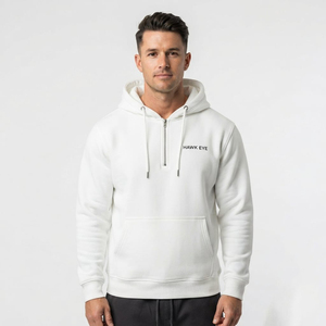 Sweat-shirt à capuche blanc pour homme, 100% coton, coupe classique, décontracté, avec poche avant et cordon de serrage - Product Image 1