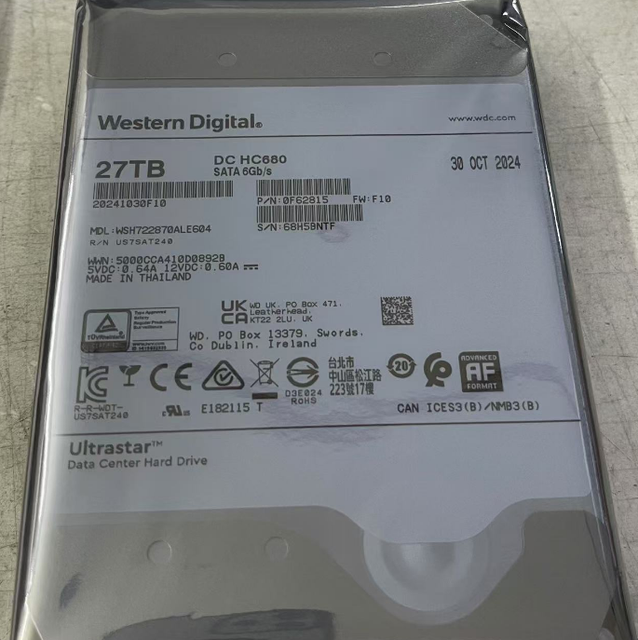 Original for Western Digital Ultrastar HC680 27TB SATA 6Gb/s PN WSH722870ALE604, DC22 Version Only Compatible with Linux System