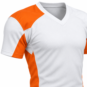 Ensemble d'uniformes de football américain blanc et orange à 12 panneaux, avec épaulettes décalées, 100 % polyester, antibactérien, anti-UV, séchage rapide - Product Image 6