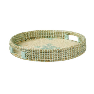 Bandeja redonda de estilo bohemio de mimbre marino con incrustaciones de nácar, bandeja para servir para sala de estar y cocina, hecha en Vietnam. - Product Image 2