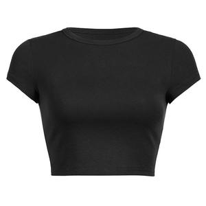 Camiseta corta de algodón lisa para mujer, top corto de verano, camiseta sólida para dama con manga cosida, camisetas cortas con serigrafía. - Product Image 6