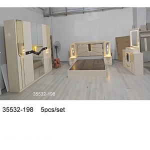 Modern Bedroom Set Queen Size MDF Furniture With Lighted <b>Headboard</b> And <b>Mirror</b> Wardrobe 35532-221D - Product Image 2