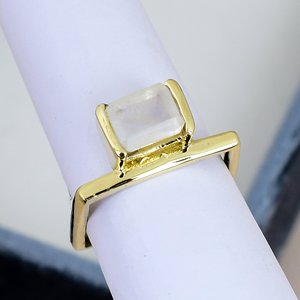 Solid 925 Sterling Silver <b>Moonstone</b> <b>Ring</b> Gold Plated Geometric Band Minimalist Wedding Anniversary <b>Ring</b> For Women - Product Image 3
