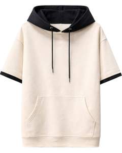 Sudadera con Capucha Personalizada para Hombre, Negra, Manga Corta, Algodón, Felpa, Estilo Casual Urbano, Bolsillo Canguro, Ligera, para Verano - Product Image 1