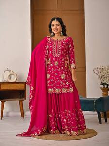Modern Diwali Wedding Party Wear Heavy Chinon <b>Silk</b> Sequenced Embroidery <b>Kurta</b> / Kurti Quick Dry Feature Women - Product Image 2