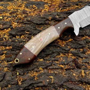 Cuchillo de Acero de Damasco Forjado a Mano, Hoja Entera, Grado Industrial, Profesional, para Campismo, Caza, Supervivencia, Táctico, Punta Fija - Product Image 5