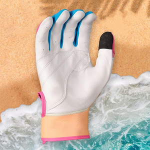 Gants de baseball tendance pour jeunes, en cuir rose avec accents bleus, design rembourré, pour le softball - Product Image 4